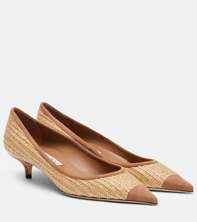 Jimmy Choo 35mm Amelia Raffia And Suede Pointed-toe Pumps In Neutral