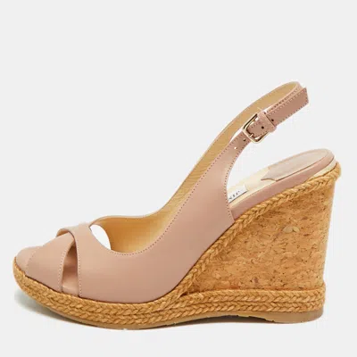 Pre-owned Jimmy Choo Amely Size 38 Beige Leather Wedge Sandals