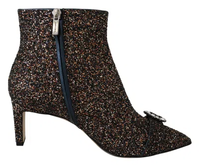 JIMMY CHOO AMETHYST MIX HANOVER HEELED GLITTER WOMEN'S BOOTS