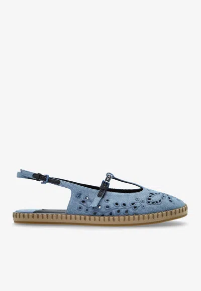 Jimmy Choo Amiee Denim Slingback Flats In Blue