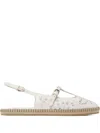 Jimmy Choo Amiee Leather Embroidered Espadrille Ballerina Flats In White