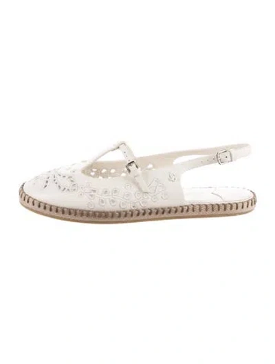 Pre-owned Jimmy Choo Amiee Flat Leather Espadrilles In Neutral