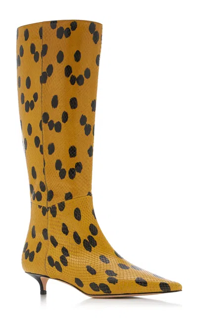 Jimmy Choo Amis Printed Leather Knee Boots In Yellow
