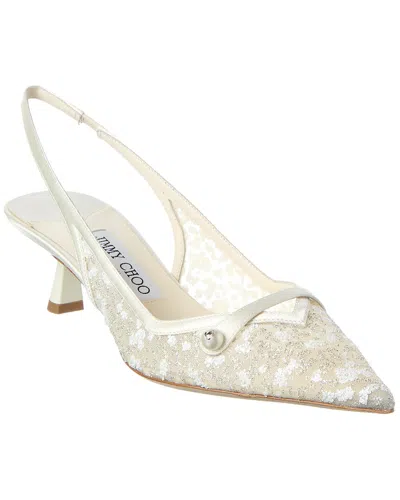 Jimmy Choo Amita 45 Fabric & Leather Pump In White