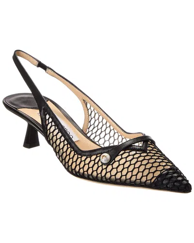 Jimmy Choo Amita 45 Fishnet Mesh & Leather Slingback Pump