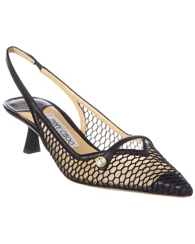 Jimmy Choo Black Mesh And Leather Fetto Slingback Pumps