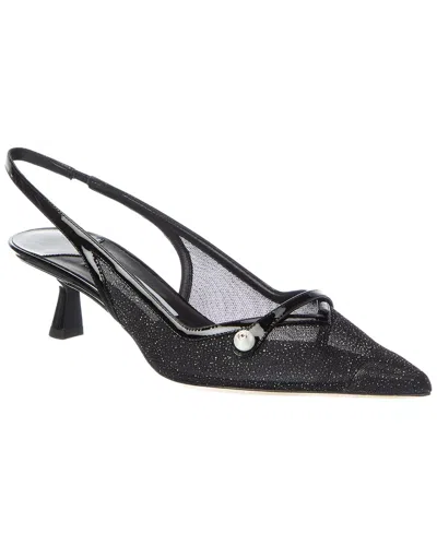 Jimmy Choo Amita 45 Glitter Mesh & Patent Slingback Pump In Black