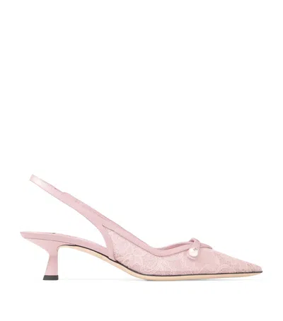 Jimmy Choo Amita 45 Lace-leather Slingback Pumps In Pink