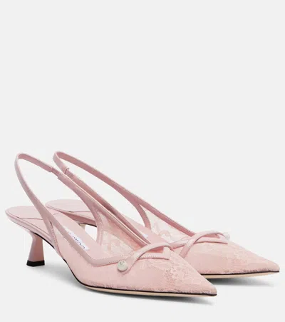 Jimmy Choo Amita 45 Slingback Pumps In Pink Leather And Lace Women In Multi