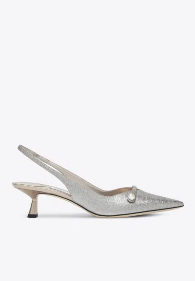 Jimmy Choo Amita 45 Metallic Leather Slingback Pumps In Silver