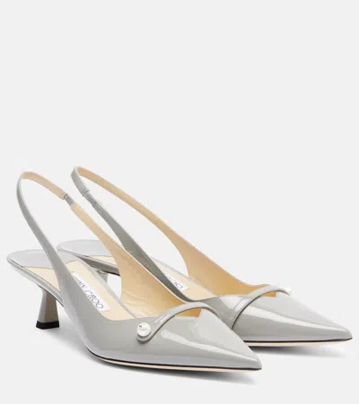 Jimmy Choo Amita 45 Patent Leather Slingback Pumps In Gray