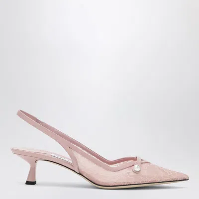 Jimmy Choo Amita 45 Slingback Pumps In Pink Leather And Lace