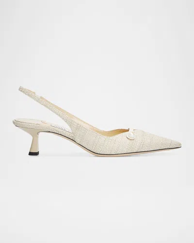 Jimmy Choo Amita 45 Leather-trimmed Raffia Pumps In Neutral