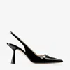 Jimmy Choo Button Detail Patent Pointed Stiletto Pumps In Black