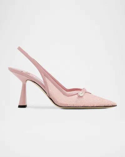 Jimmy Choo Amita 85 Lace Slingback Pumps In Pink