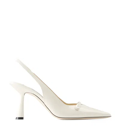 Jimmy Choo Amita 85 Leather Slingback Pumps In White