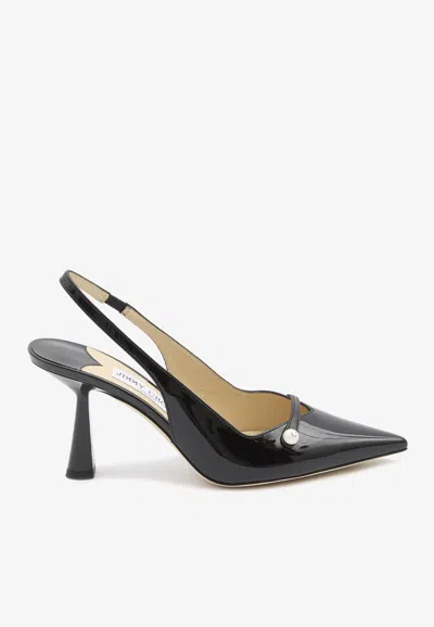 Jimmy Choo Amita 85 Patent Leather Slingback Pumps In Black