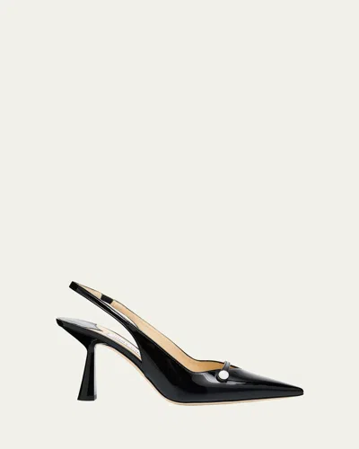 Jimmy Choo Amita 85 Patent Nappa Leather Slingback Pumps In Black