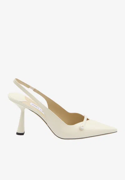 Jimmy Choo Amita 85 Slingback Pumps In Calf Leather In White