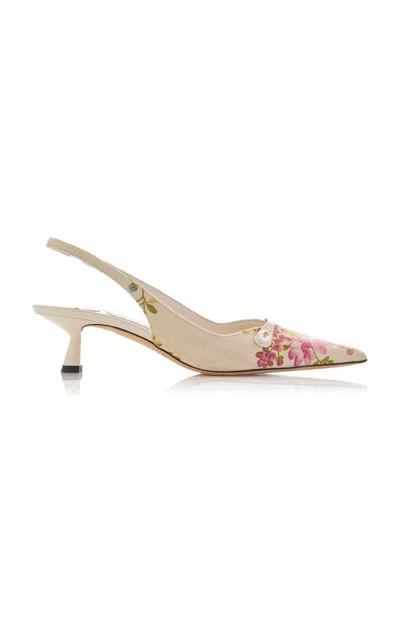 Jimmy Choo Amita Floral-jacquard Slingback Pumps In White