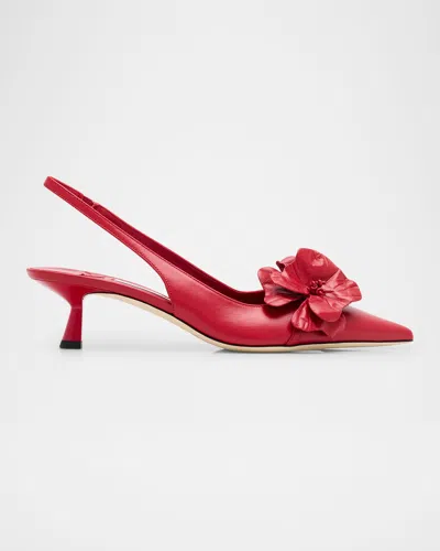 Jimmy Choo Amita Flowers Leather Slingback Pumps In Ruby Red