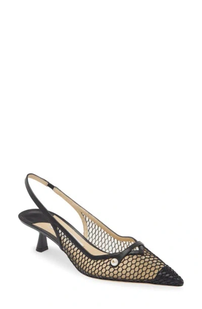 Jimmy Choo Black Mesh And Leather Fetto Slingback Pumps