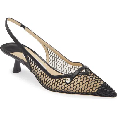 Jimmy Choo Black Mesh And Leather Fetto Slingback Pumps