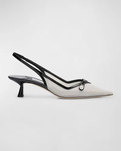 Jimmy Choo Amita Mesh Pearly-strap Slingback Pumps In Latte/black