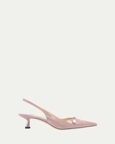 Jimmy Choo Amita 45 Slingback Pumps In Patent And Nappa Leather In Pink