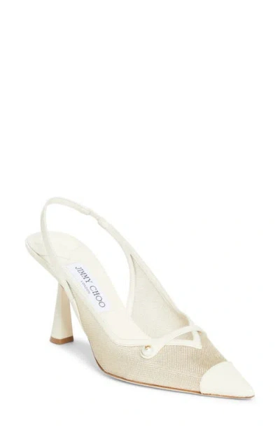 Jimmy Choo Amita Pointed Cap Toe Slingback Pump In White