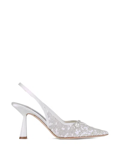 Jimmy Choo Amita Tulle Faux-pearl Slingback Pumps In White
