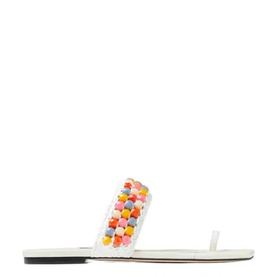 Jimmy Choo Amoure Flat Embellished Raffia Sandals In White