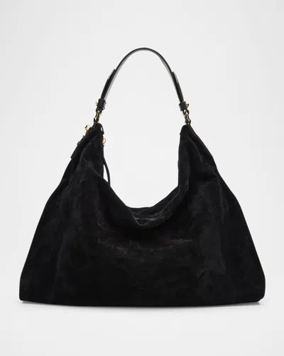 Jimmy Choo Ana Slouchy Suede Hobo Bag In Black