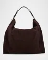 Jimmy Choo Ana Zip Suede Hobo Bag In Coffee Light Gold
