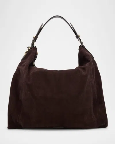 Jimmy Choo Ana Zip Suede Hobo Bag In Coffee Light Gold