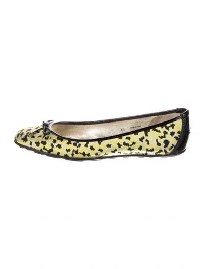 Pre-owned Jimmy Choo Animal Print Bow Accents Ballet Flats In Yellow