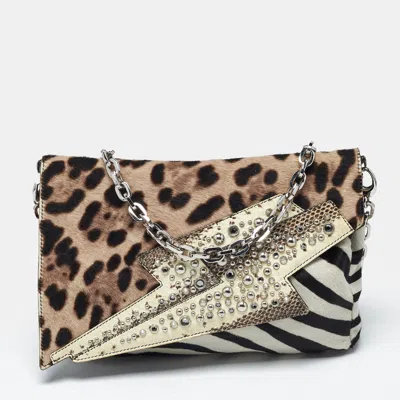 Pre-owned Jimmy Choo Animal Print Calf Hair And Python Embellished Shoulder Bag In Multi