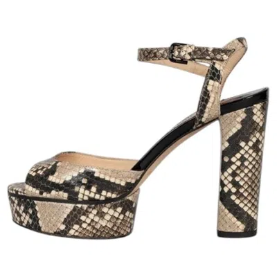 Pre-owned Jimmy Choo Animal Print Leather Block Heel Sandals 36 In Brown