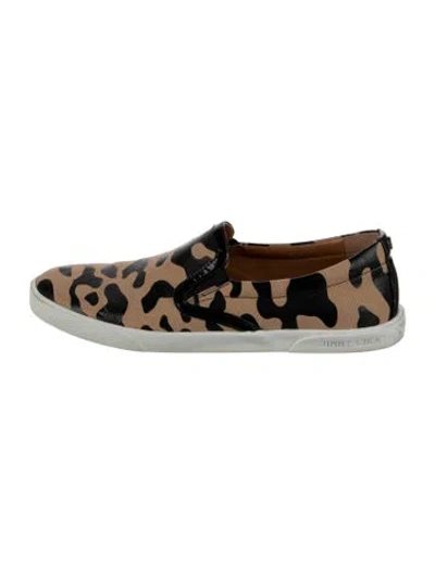 Pre-owned Jimmy Choo Animal Print Leather Trim Embellishment Sneakers In Neutral