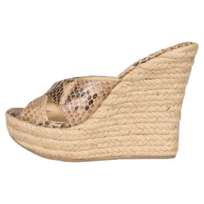 Pre-owned Jimmy Choo Animal Print Leather Wedge Sandals Sz.36