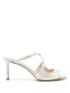 Jimmy Choo Grey Champagne Leather Anise 75 Sandals In Silver