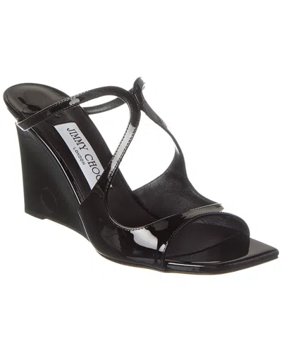 Jimmy Choo Anise 85 Patent Wedge Sandal In Black