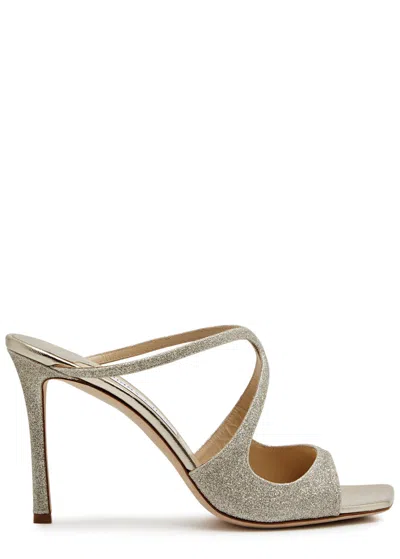 Jimmy Choo Anise 95 Glittered Leather Mules In Silver