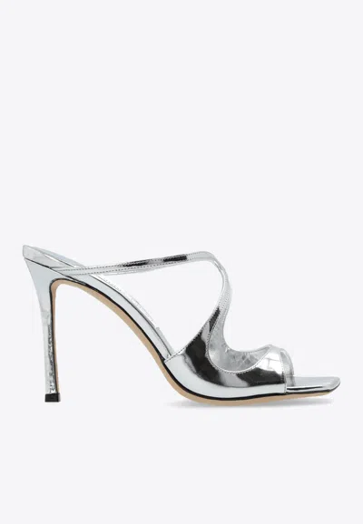 JIMMY CHOO ANISE 95 METALLIC LEATHER MULES