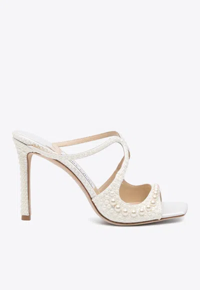 Jimmy Choo Anise 95 Pearl Embellished Mules In White