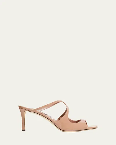 JIMMY CHOO ANISE PATENT LEATHER SLIDE SANDALS