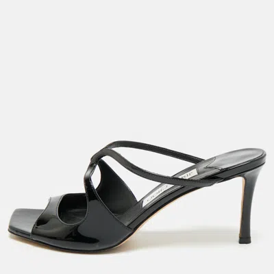 Pre-owned Jimmy Choo Anise Size 38.5 Black Patent Leather Slide Sandals