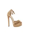 JIMMY CHOO ANKLE STRAP PLATFORM SANDALS IN BRONZE SATIN