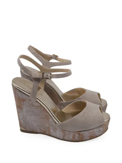 Pre-owned Jimmy Choo Ankle Strap Wedge Sandals In Neutrals