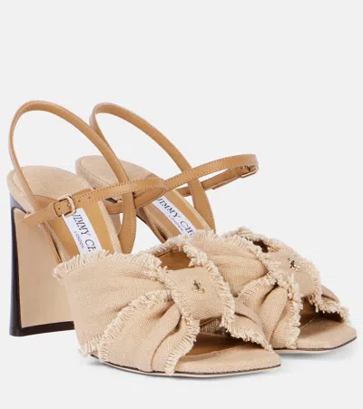 Jimmy Choo Annika 95 Canvas Peep-toe Pumps In Beige